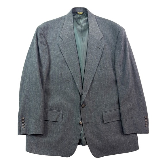 vtg USA Made 46R 40x30 Gray Tan Stipe Flannel Wool 2pc Pant Suit Pleated Cuffed - Picture 2 of 16